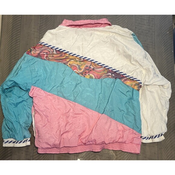 VGT 80s Windbreaker Womens Large Colorful Patchwork Barbiecore - Picture 3 of 4